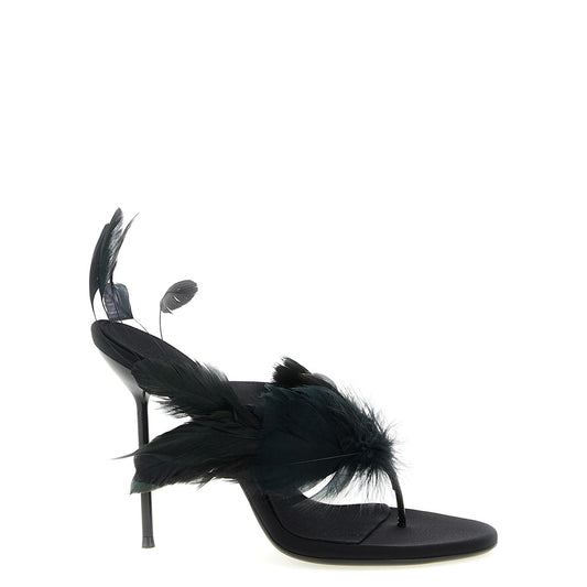 Paris Texas Black Silk Stiletto Heel Sandals