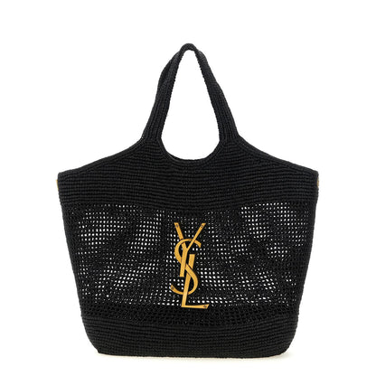 Saint Laurent Black Raffia Tote Bag