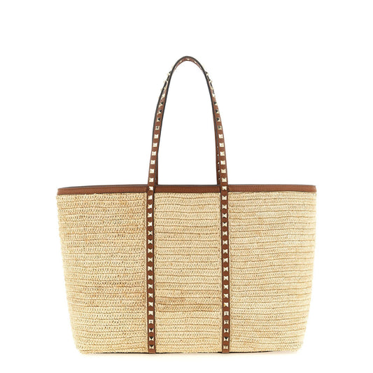 Valentino Garavani Beige Straw Tote Bag