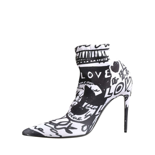Dolce & Gabbana White Graffiti Stretch Ankle Boots Shoes