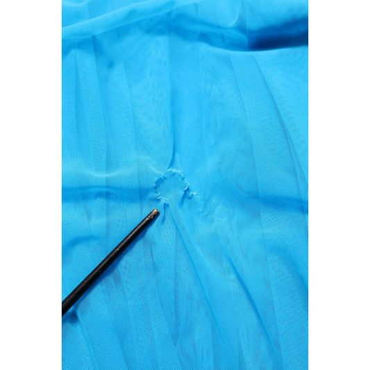 Dolce & Gabbana Blue Nylon Pleated Chiffon CutOut Gown Dress