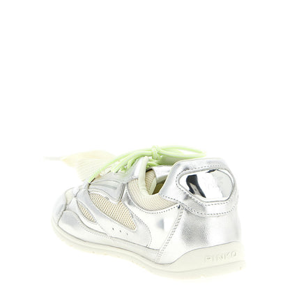 PINKO Silver Leather Athletic Sneakers