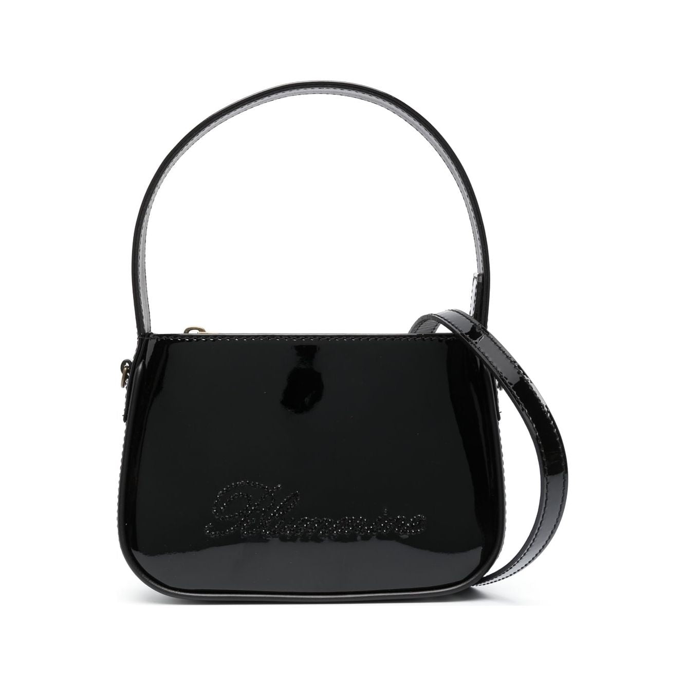 Blumarine embossed-logo high-shine tote bag Black Handbag Blumarine