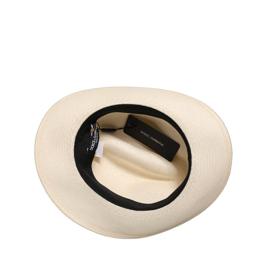 Dolce & Gabbana Men White Paper Straw Fedora Panama Capello Hat