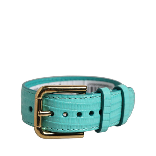 Dolce & Gabbana Blue Textured Leather Gold Buckle Belt Strap Bracelet