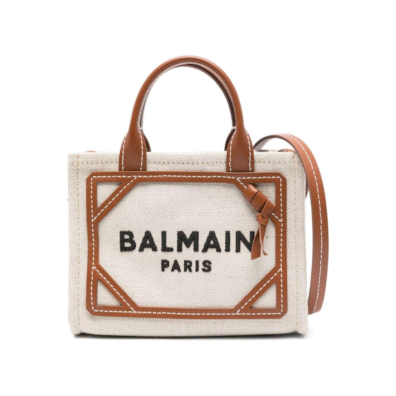 Balman beige cotton blend leather trim Bag Shopper Balmain