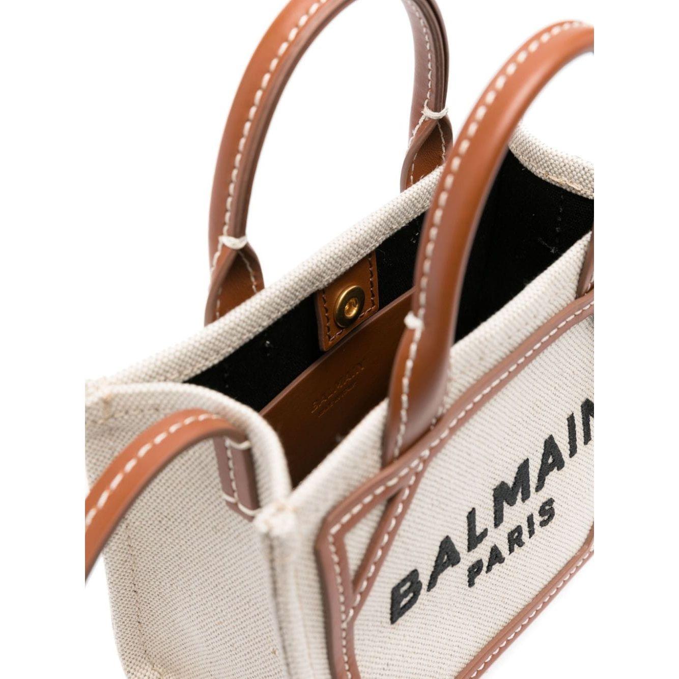 Balman beige cotton blend leather trim Bag Shopper Balmain