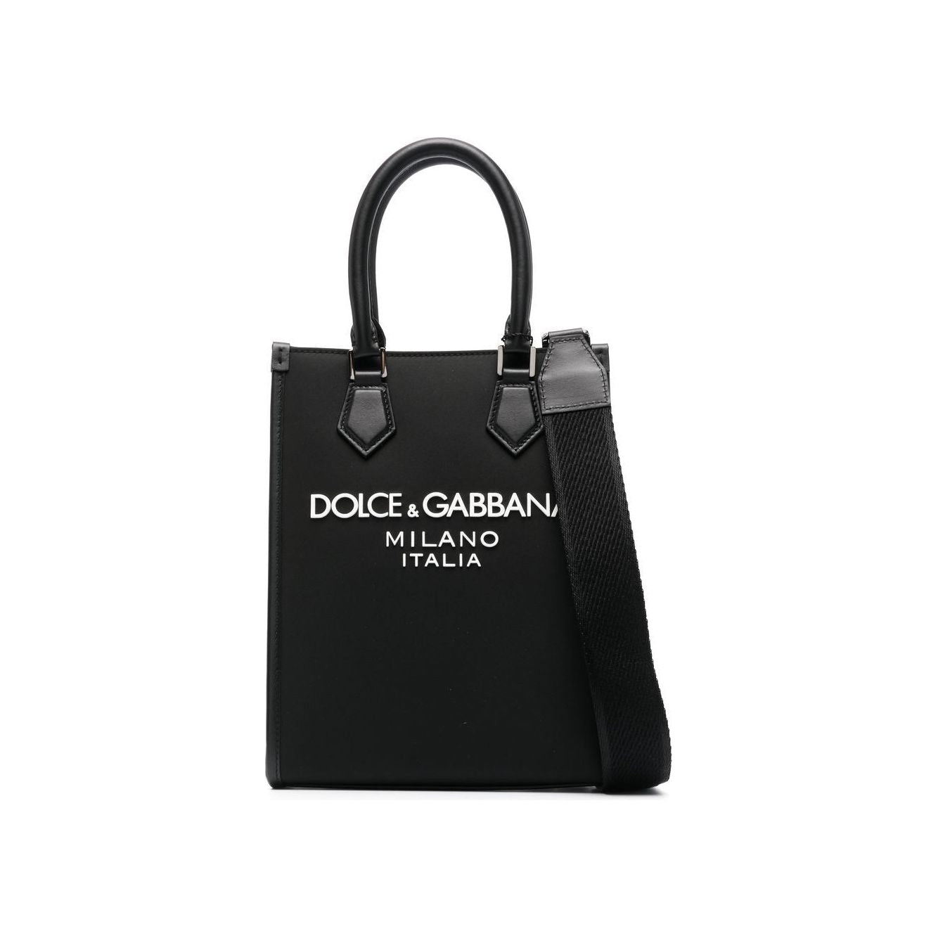 Dolce & Gabbana Black Leather Trim Nylon Men Tote Bag Shopper Dolce & Gabbana