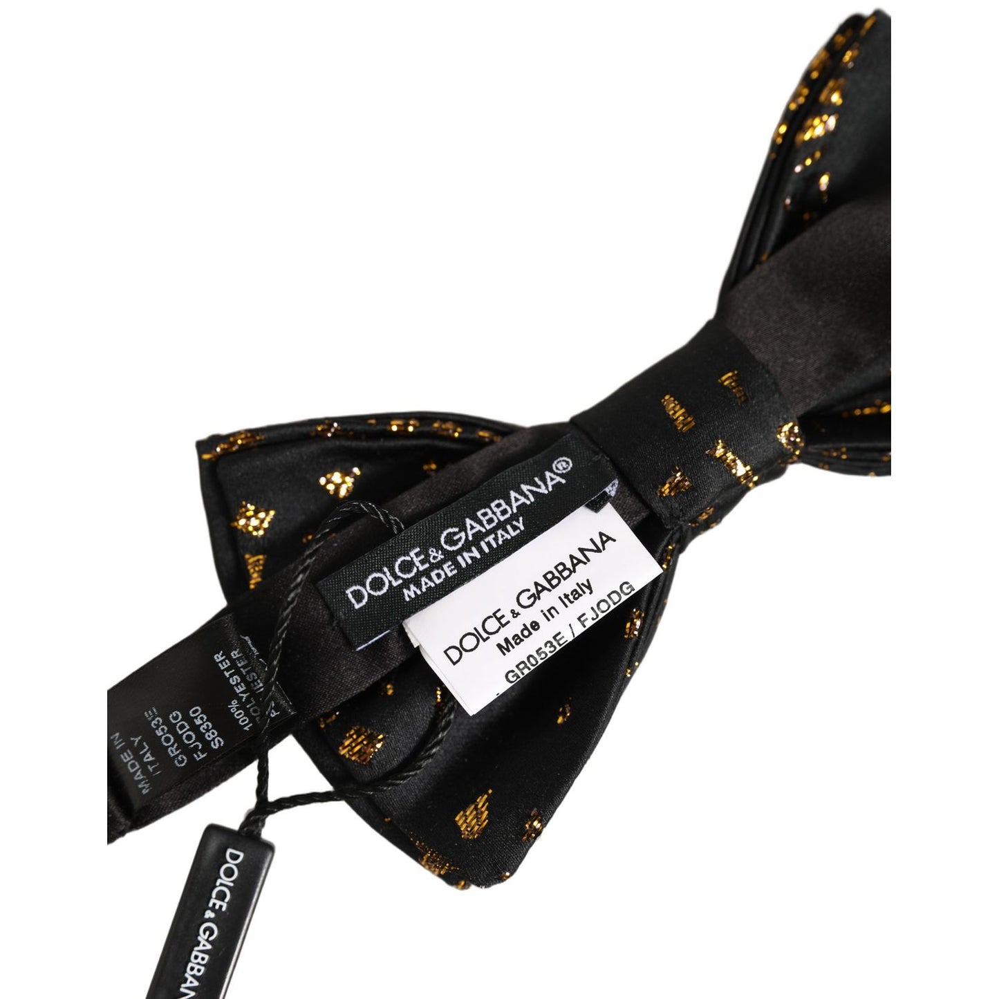 Dolce & Gabbana Black Gold Speckle Pattern Adjustable Neck Papillon Bow Tie