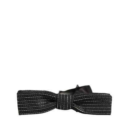 Dolce & Gabbana Men Dark Blue Silver Ribbed Adjustable Neck Papillon Bow Tie