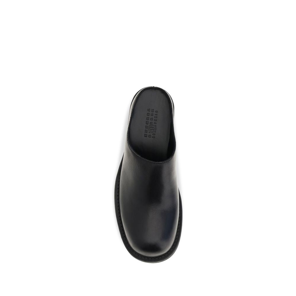 MM6 Black Calf Leather Bos Taurus Mules