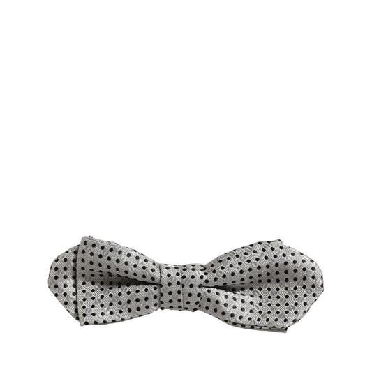 Dolce & Gabbana Men Silver Black Polka Dot Adjustable Neck Papillon Bow Tie