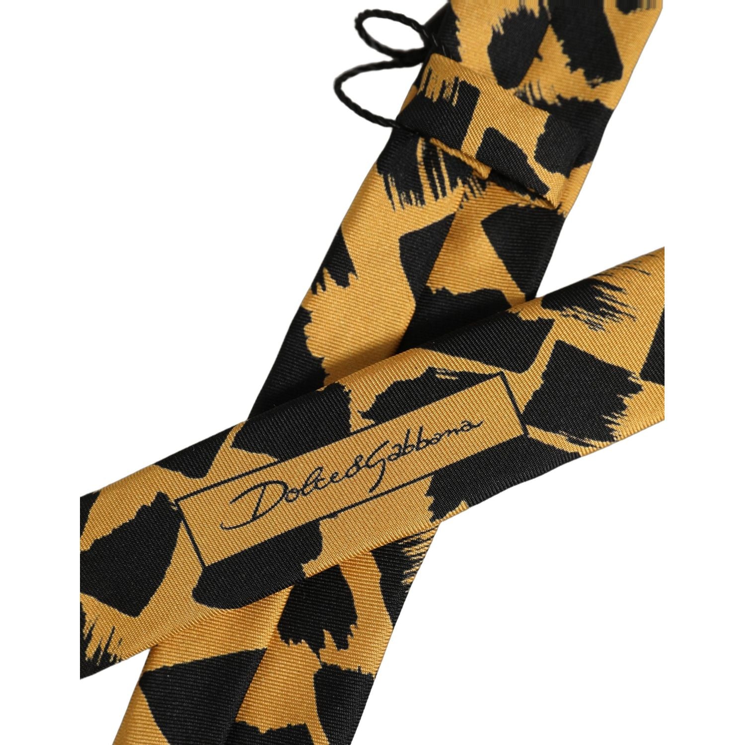 Dolce & Gabbana Men Black Yellow Patterned Adjustable Tied Necktie Tie