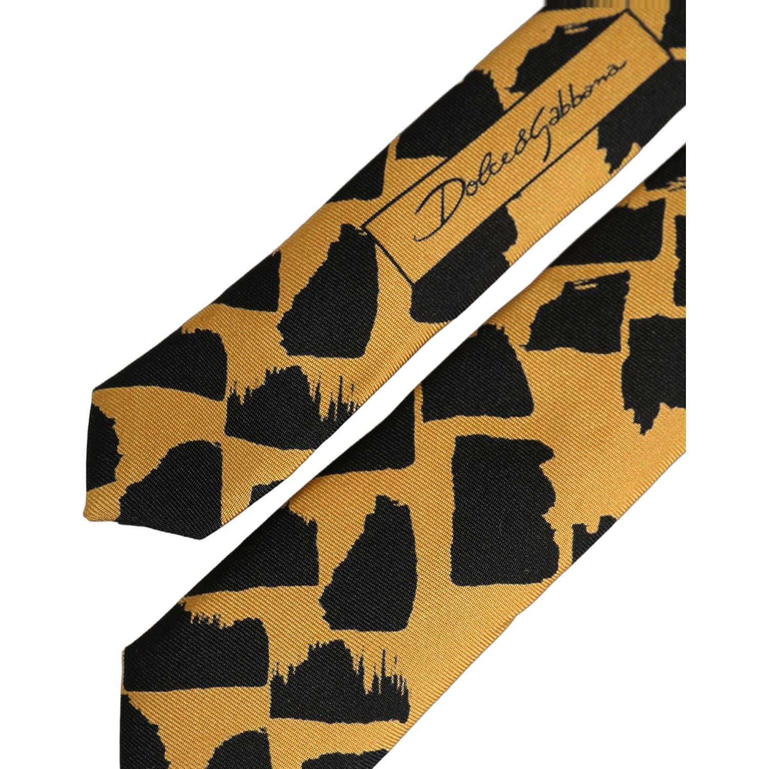 Dolce & Gabbana Men Black Yellow Patterned Adjustable Tied Necktie Tie