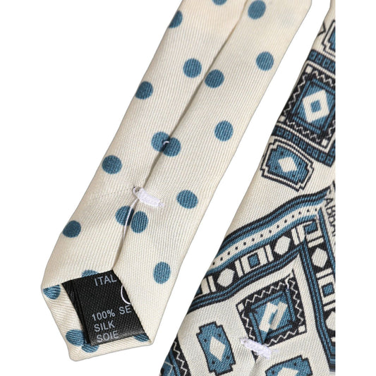 Dolce & Gabbana Men Off White Blue Geometric Adjustable Tied Necktie Tie