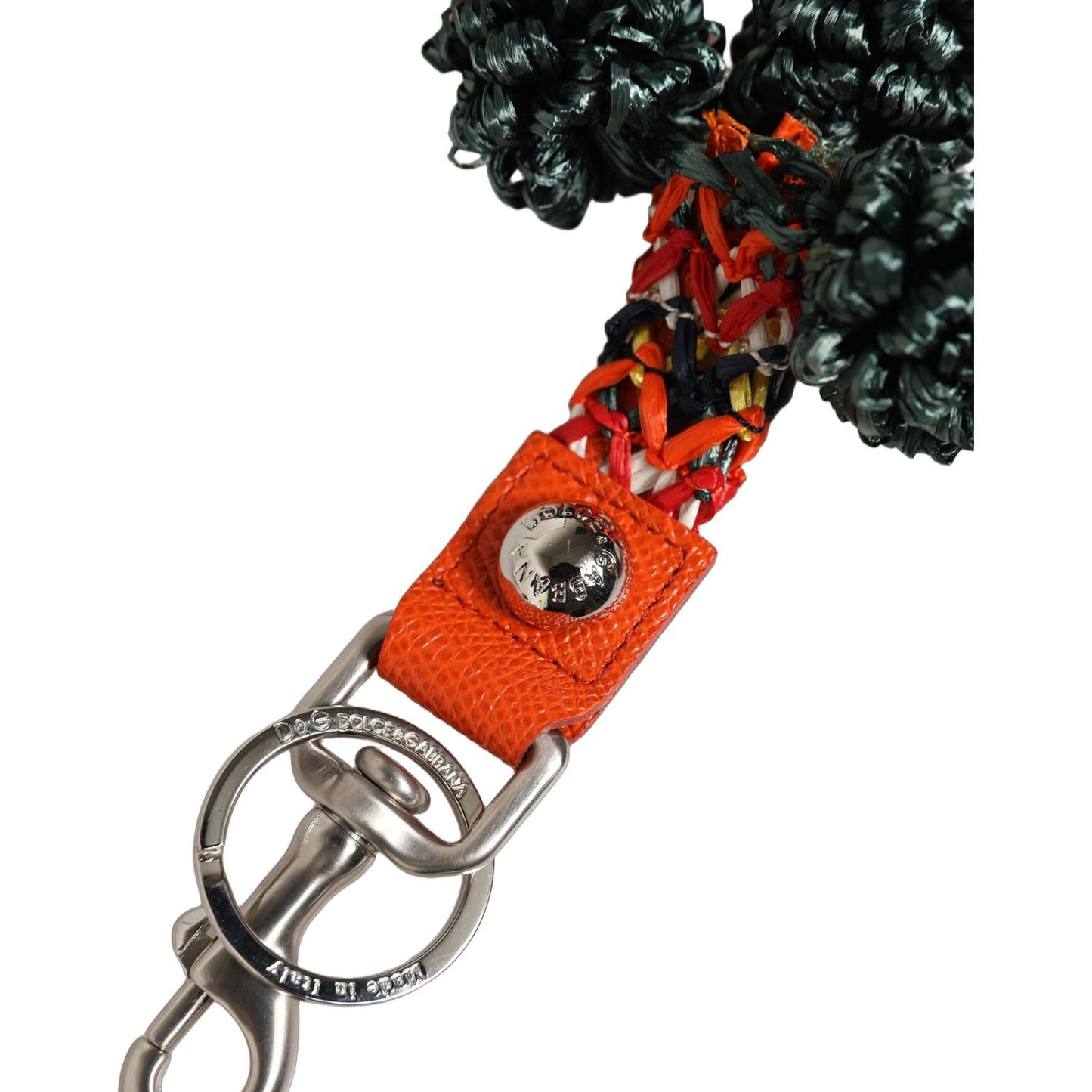 Dolce & Gabbana Raffia Leather Clasp Finder Chain Keyring Multicolor