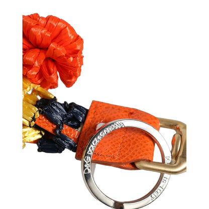 Dolce & Gabbana Raffia Leather Clasp Finder Chain Keyring Multicolor