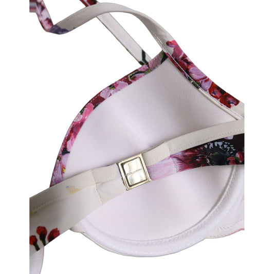 Dolce & Gabbana White Floral Print Nylon Beachwear Bikini Top
