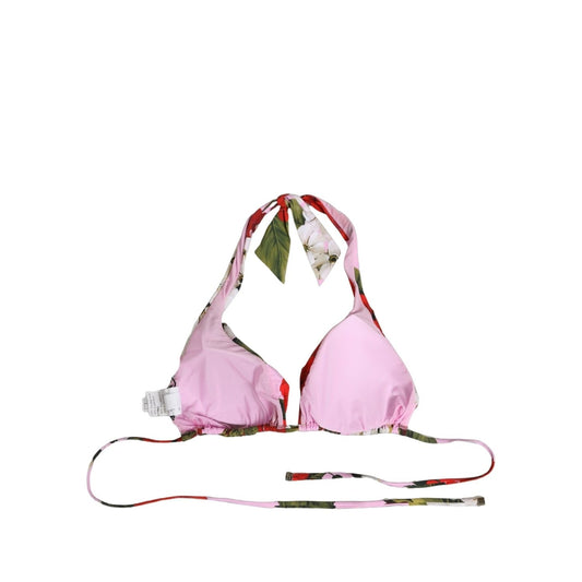 Dolce & Gabbana Pink Floral Print Triangle Beachwear Bikini Top