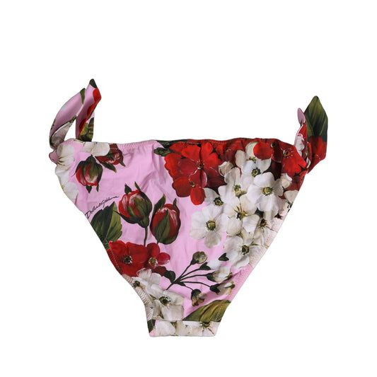 Dolce & Gabbana Pink Floral Tie Sides Beachwear Bikini Bottom