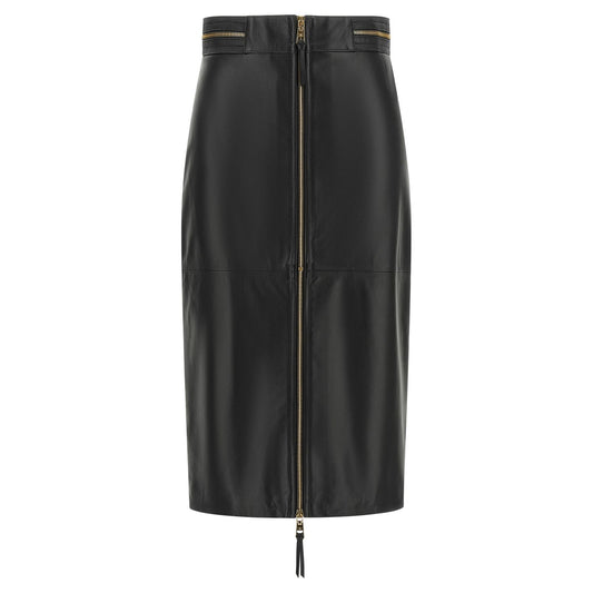 Elisabetta Franchi Black Lambskin Midi Skirt
