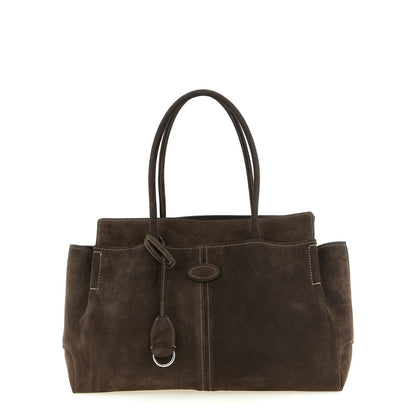 Tod's Brown Calfskin Suede Shopping Bag