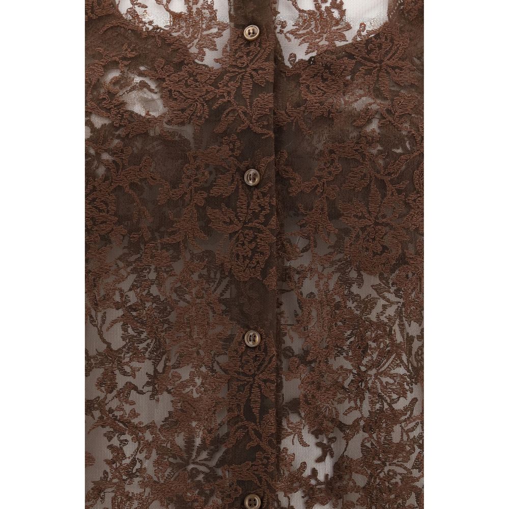 Ermanno Scervino Brown Polyester Pattern Shirt