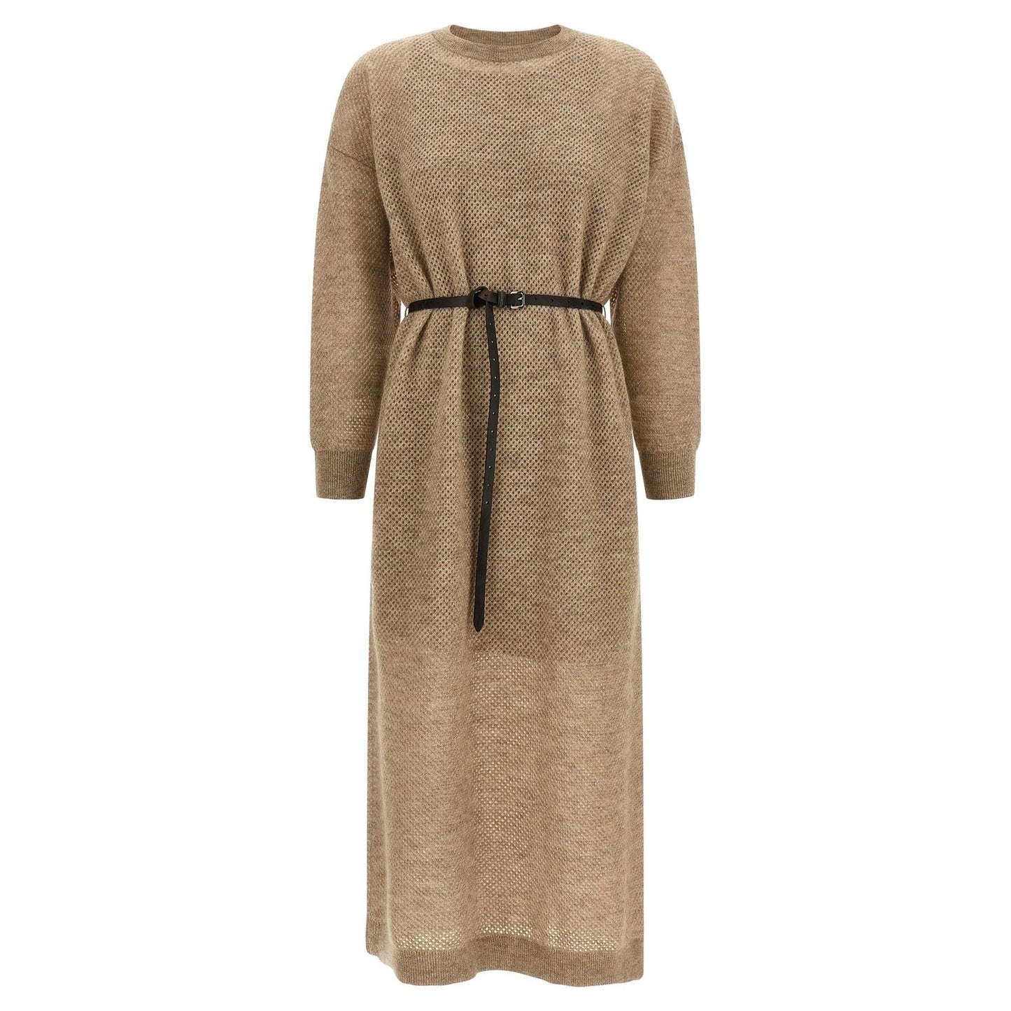 Brunello Cucinelli Beige Wool Midi Dress