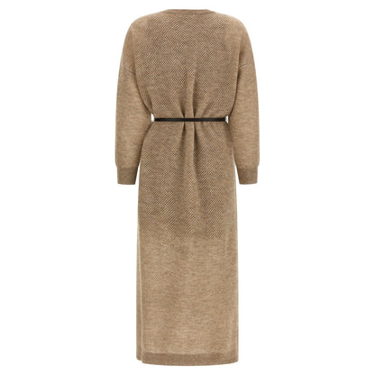 Brunello Cucinelli Beige Wool Midi Dress