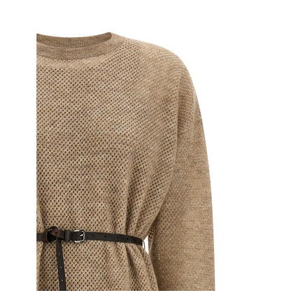 Brunello Cucinelli Beige Wool Midi Dress