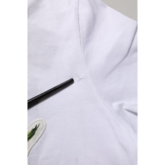 Dolce & Gabbana White Cotton Rose Patch Crew Neck T-shirt