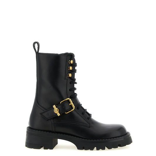 Versace Black Calfskin Lace-Up Boots