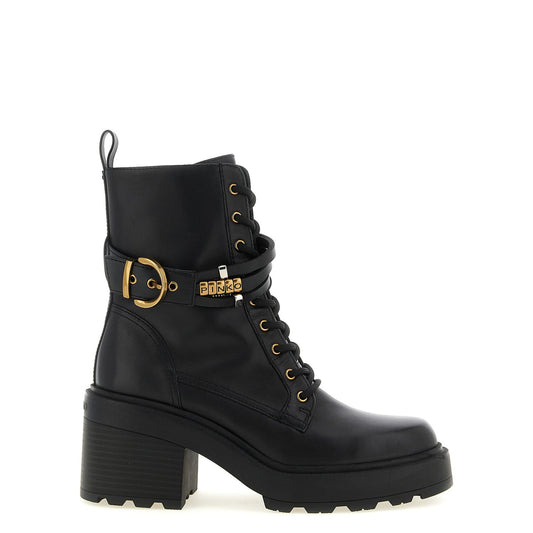 PINKO Black Cowhide Lace-Up Boots