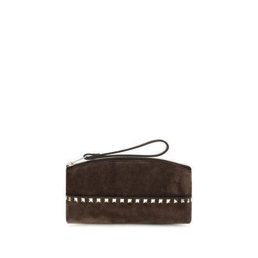 Valentino Garavani Brown Suede Leather Clutch Bag