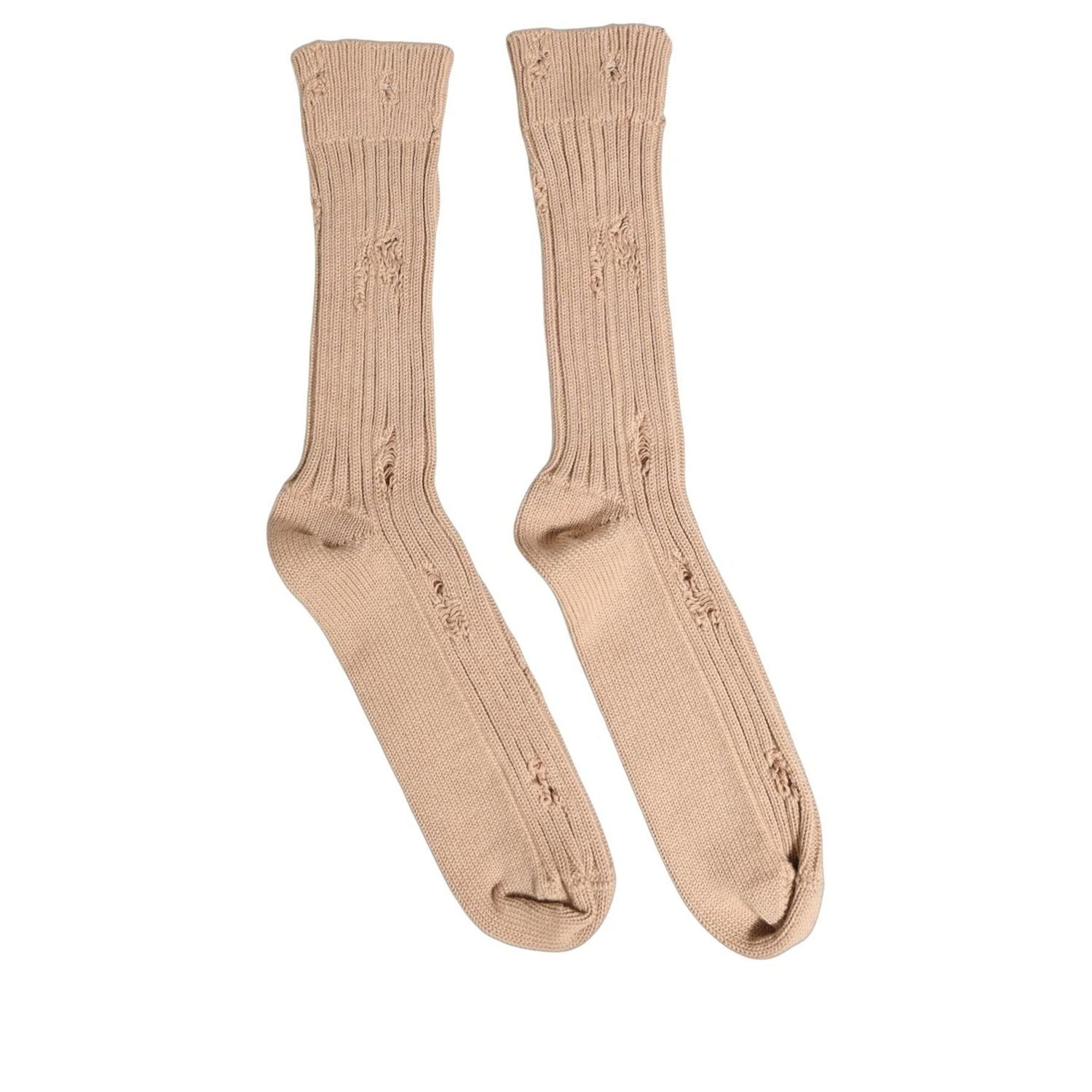 Dolce & Gabbana Beige Cotton Distressed Mid Calf Accessory Socks