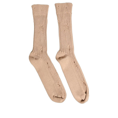 Dolce & Gabbana Beige Cotton Distressed Mid Calf Accessory Socks