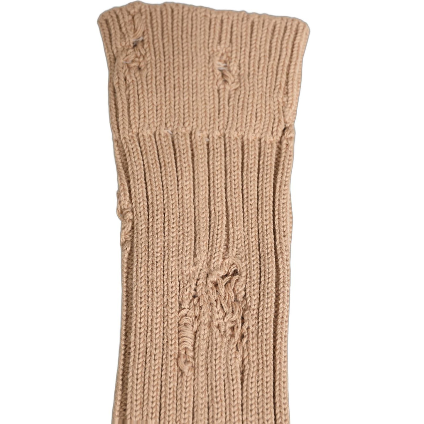 Dolce & Gabbana Beige Cotton Distressed Mid Calf Accessory Socks