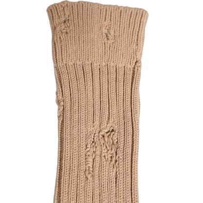 Dolce & Gabbana Beige Cotton Distressed Mid Calf Accessory Socks
