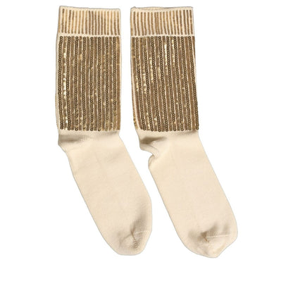 Dolce & Gabbana Off White Sequin Cotton Mid Calf Accessory Socks