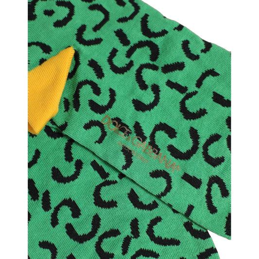 Dolce & Gabbana Men Green Cotton Abstract Mid Calf Accessory Socks