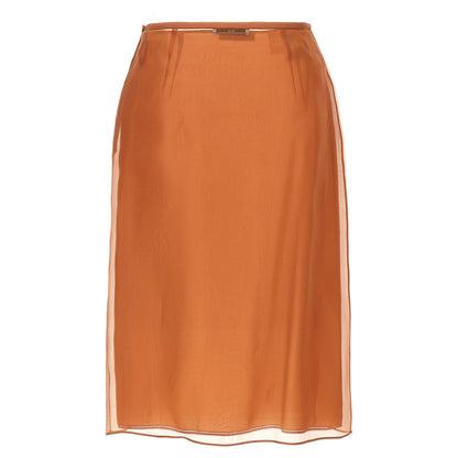 Prada Brown Silk Midi Skirt