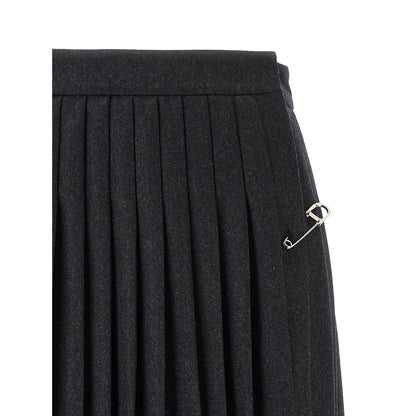 Prada Gray Virgin Wool Midi Skirt