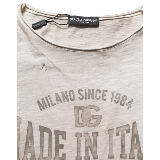 Dolce & Gabbana Light Gray Graphic Print Distressed T-shirt