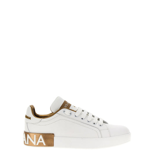 Dolce & Gabbana Gold Calfskin Low Top Sneakers