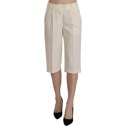 Silvian Heach Cream Mid Waist Cotton Straight Cropped Pants