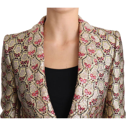 Dolce & Gabbana Gold Floral Sequined Blazer Coat Jacket