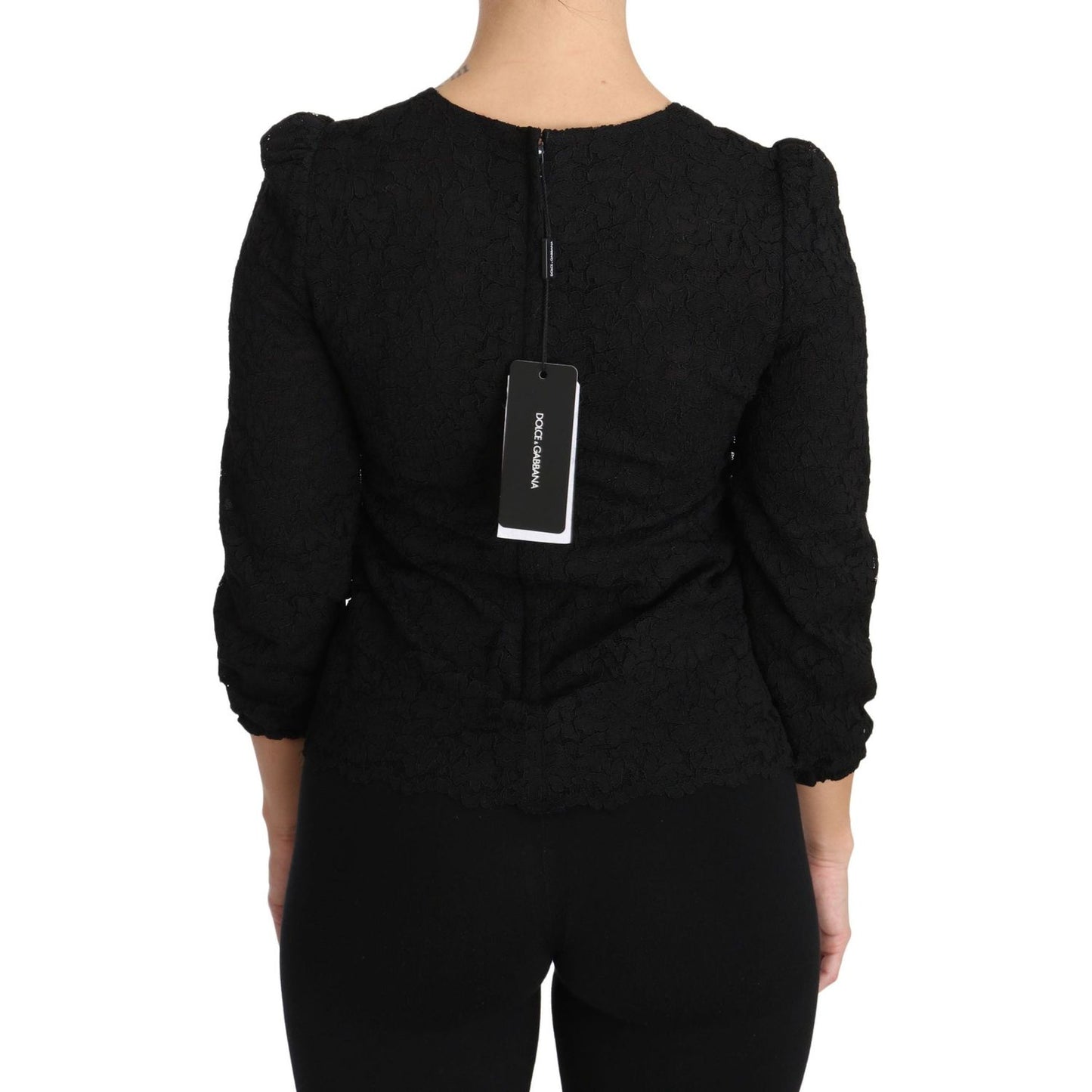 Dolce & Gabbana Black Floral Lace Zipper Top Blouse