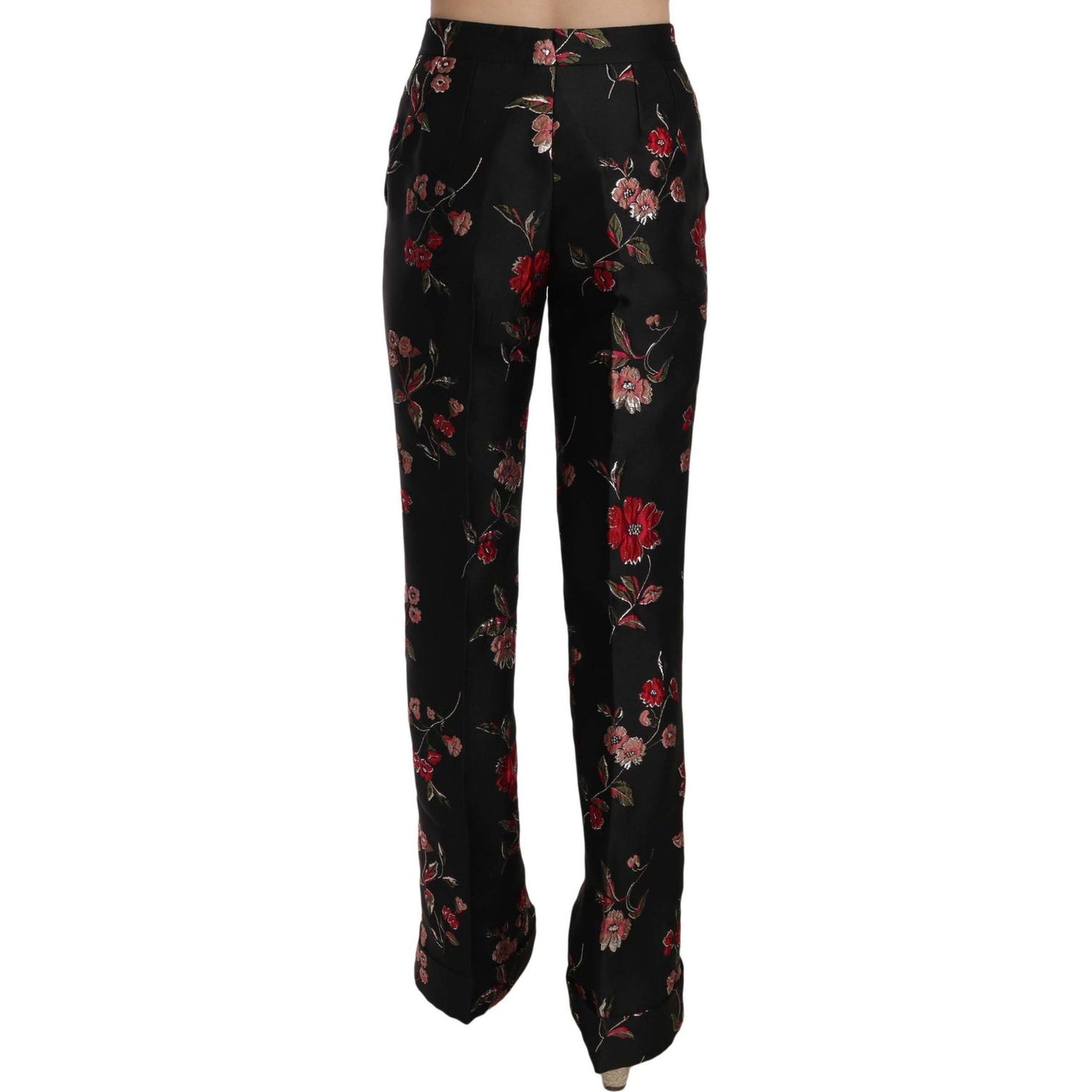 Dolce & Gabbana Floral Print Black Boot Cut Trouser Pants