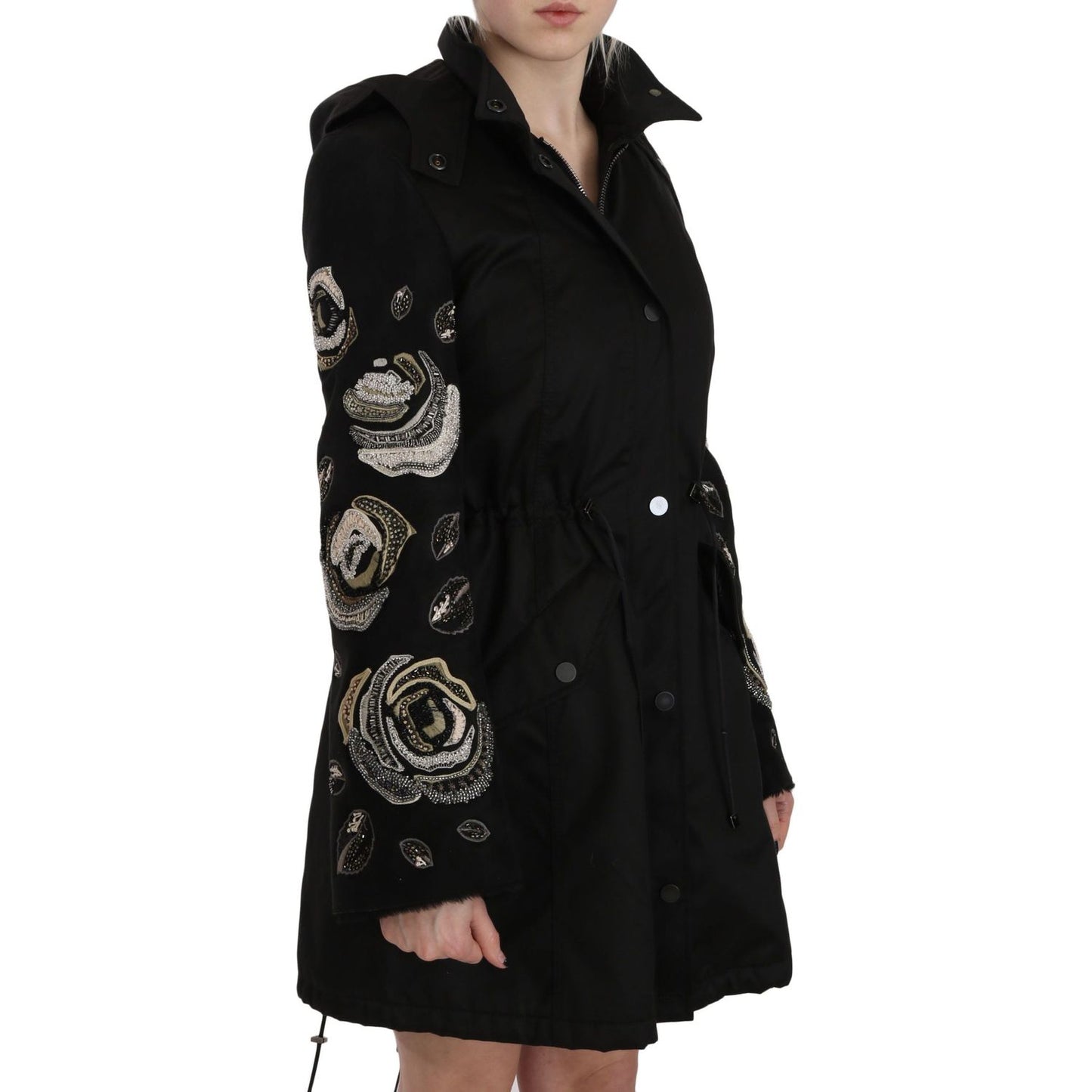 John Richmond Elegant Black Beaded Parka Jacket for Women Coats & Jackets John Richmond