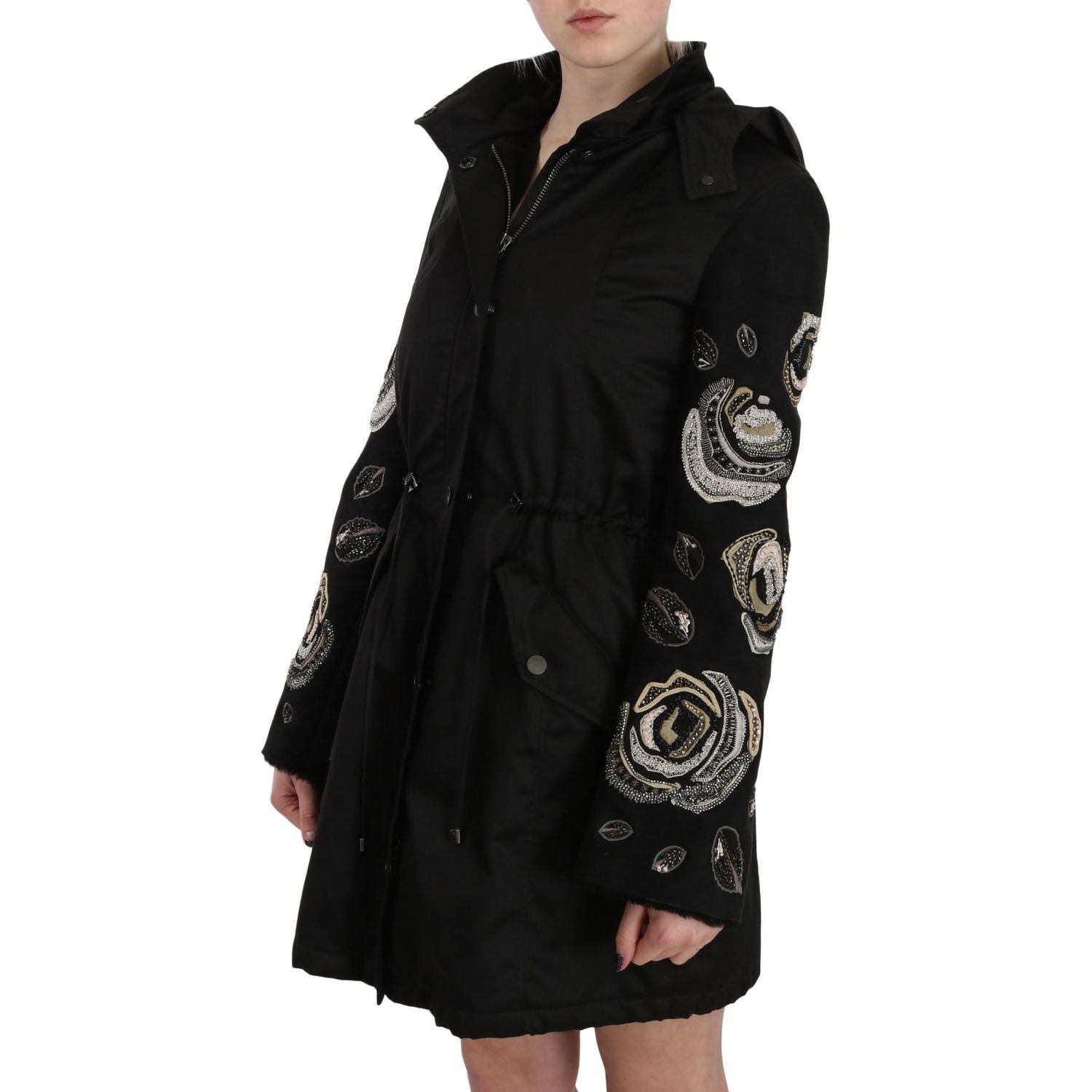 John Richmond Floral Sequined Beaded Hooded Jacket Coat